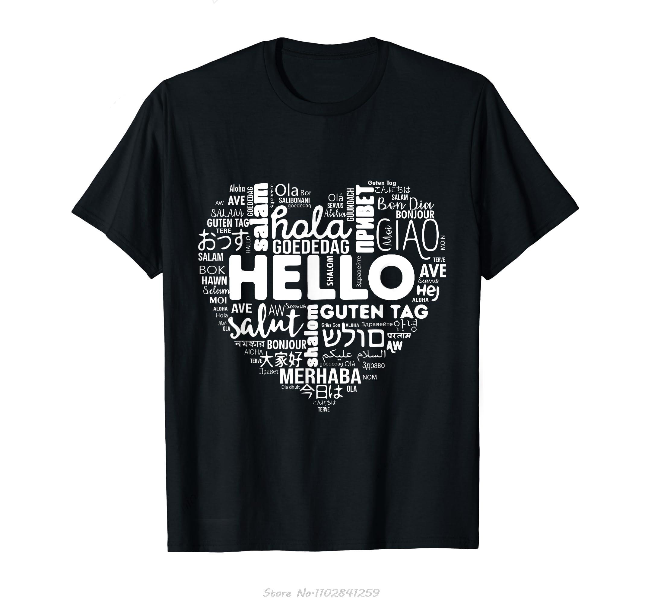 Hello In Different Languages Multilingualism Heart TShirt Oversized Casual Tshirt Fashion Men Clothing Oneck Cotton T Shirt S