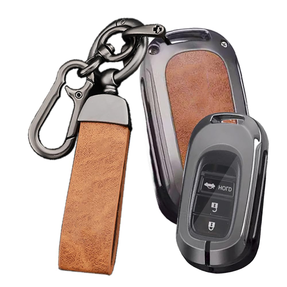 

[TECART] Чехол для ключа Honda, Держатель для ключа на 3 кнопки, Алюминиевый сплав, Натуральная кожа, Полный коричневый