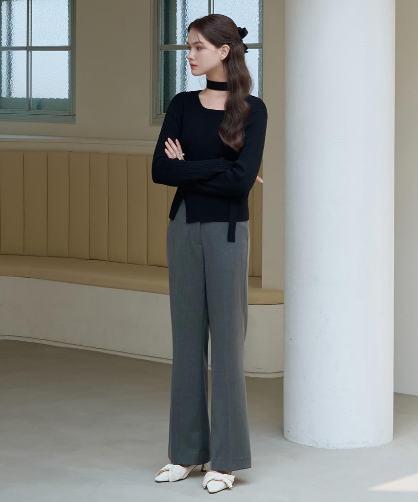 Deuloupisumeon Comfy Wool Slim Bootcut Slacks [Black]