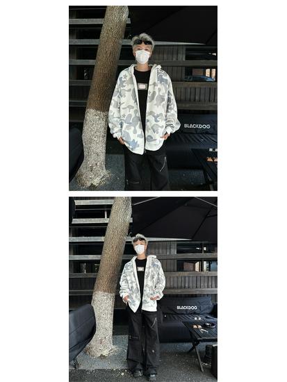 Men's Retro Camouflage Double Hood Cardigan Hoodie – Spring/Autumn Trendy Emotional Couple Sweatshirt
