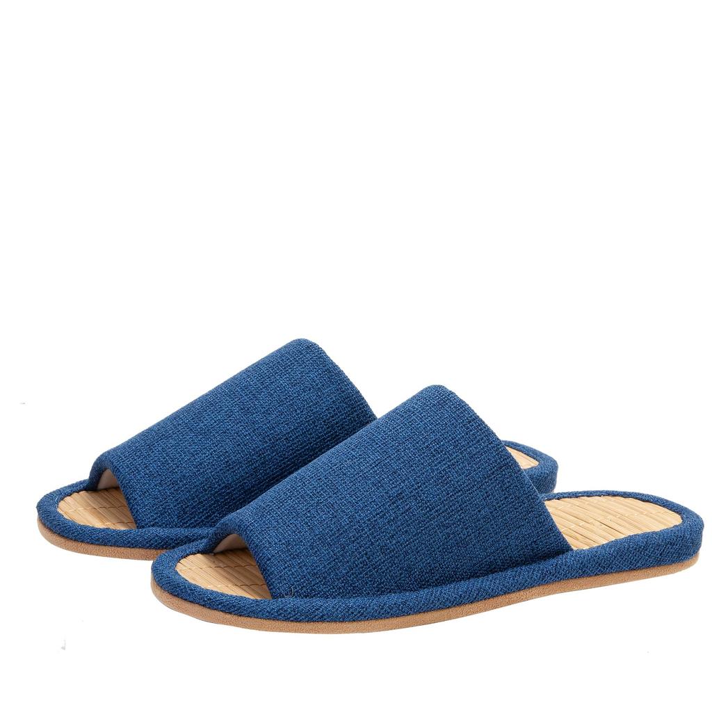 KUROO Bamboo Indoor Outer and Sizes Slippers, Cool, Non-Steamy, Quiet, Wear, Spring/Summer, Stitching, Women's Men's, Blue, 22.5cm-29.0cm