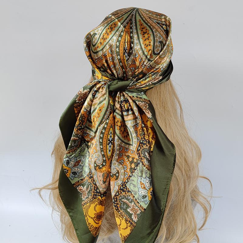 90*90cm Silk Scarf Scarftop Headwraps For Woman Fashion Four Seasons Hair Accessories Hijab Foulard Bandana Femme Headscarf