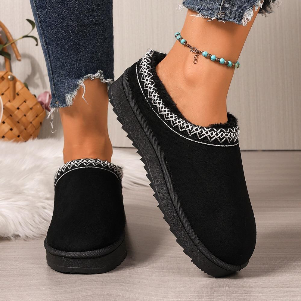 Snow Boots Women Winter New Cashmere Warm Thick Soles Without Heel-covered Hair Half Slipper Cotton Shoes Cashmere Warm Boots 43 чёрный 2750₽