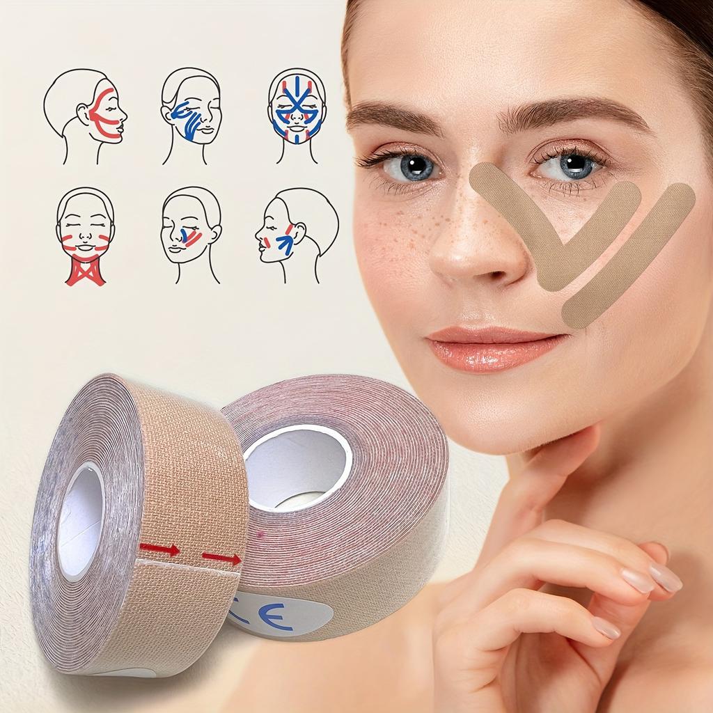 Elastic Face Lift Tape Instantly Lifts Sagging Jowls, Neck Skin & Double Chin for a Defined V Jawline, Reusable-0.98*196.85 Inch