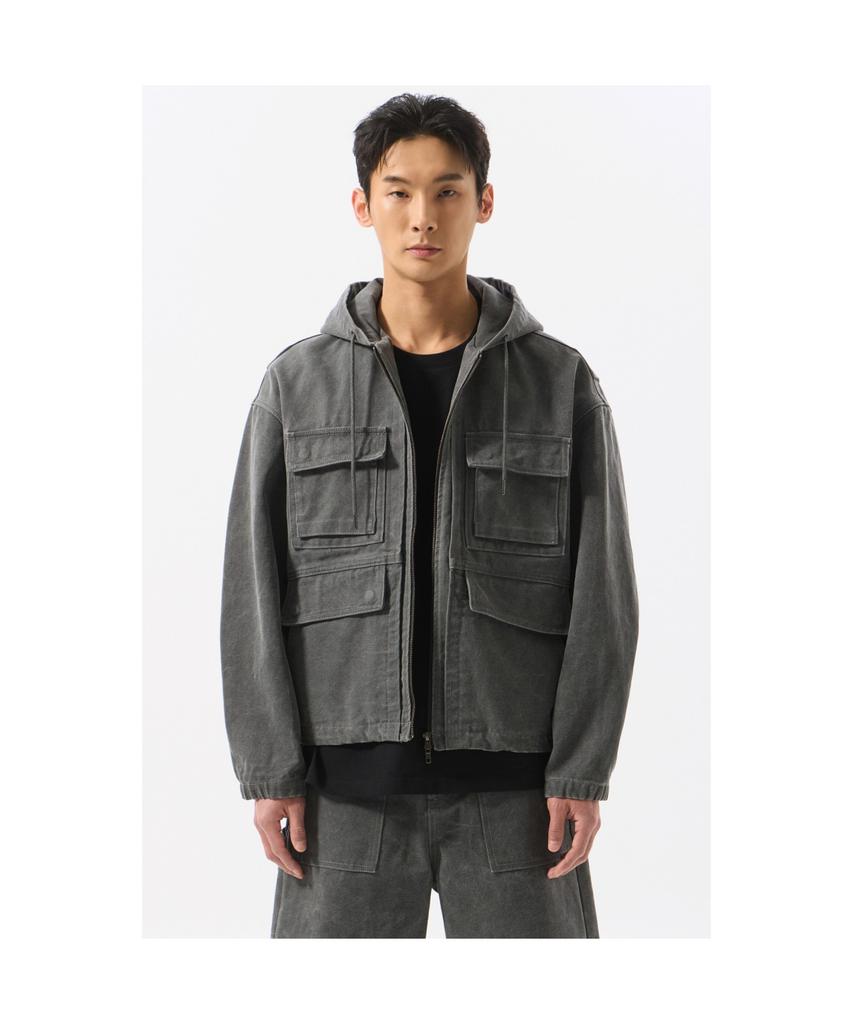 Customellow Gray Cotton Dyed Hood Jacket_Cwuam25383Gyd