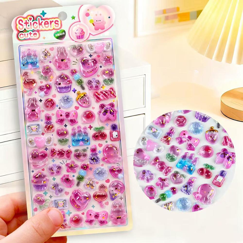 1/4pcs 4 Colors Cute Animal Embossed Gemstone Sticker with Gold Sequin for Scrapbooking Kawaii Aesthetic Material Craft Supplies