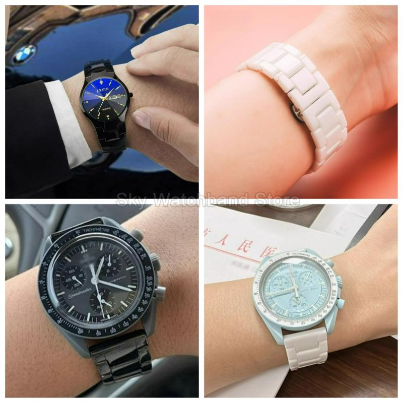 Elegant Ceramic Watch Bracelet Accessories for Geya| FOSSIL Omega Huawei Watch Strap 14 16 18mm Black White Flat Interface