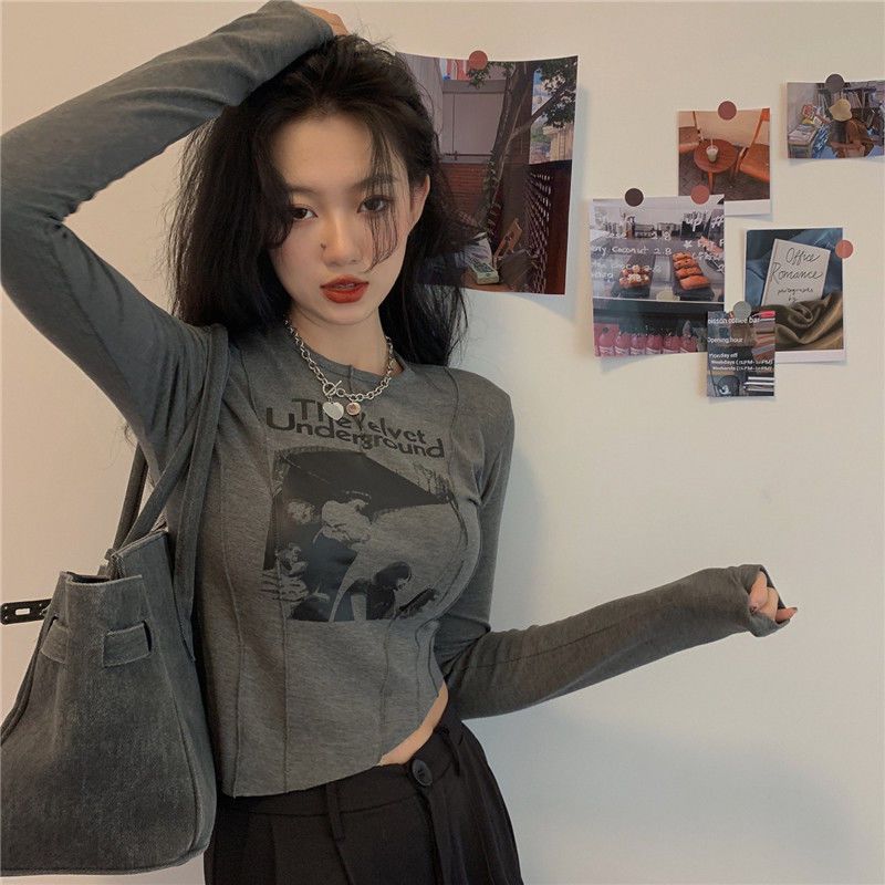 Sexy Women T-shirts Printed Long Sleeve Girls Y2K Tees Street Wear Fashion Casual Tops