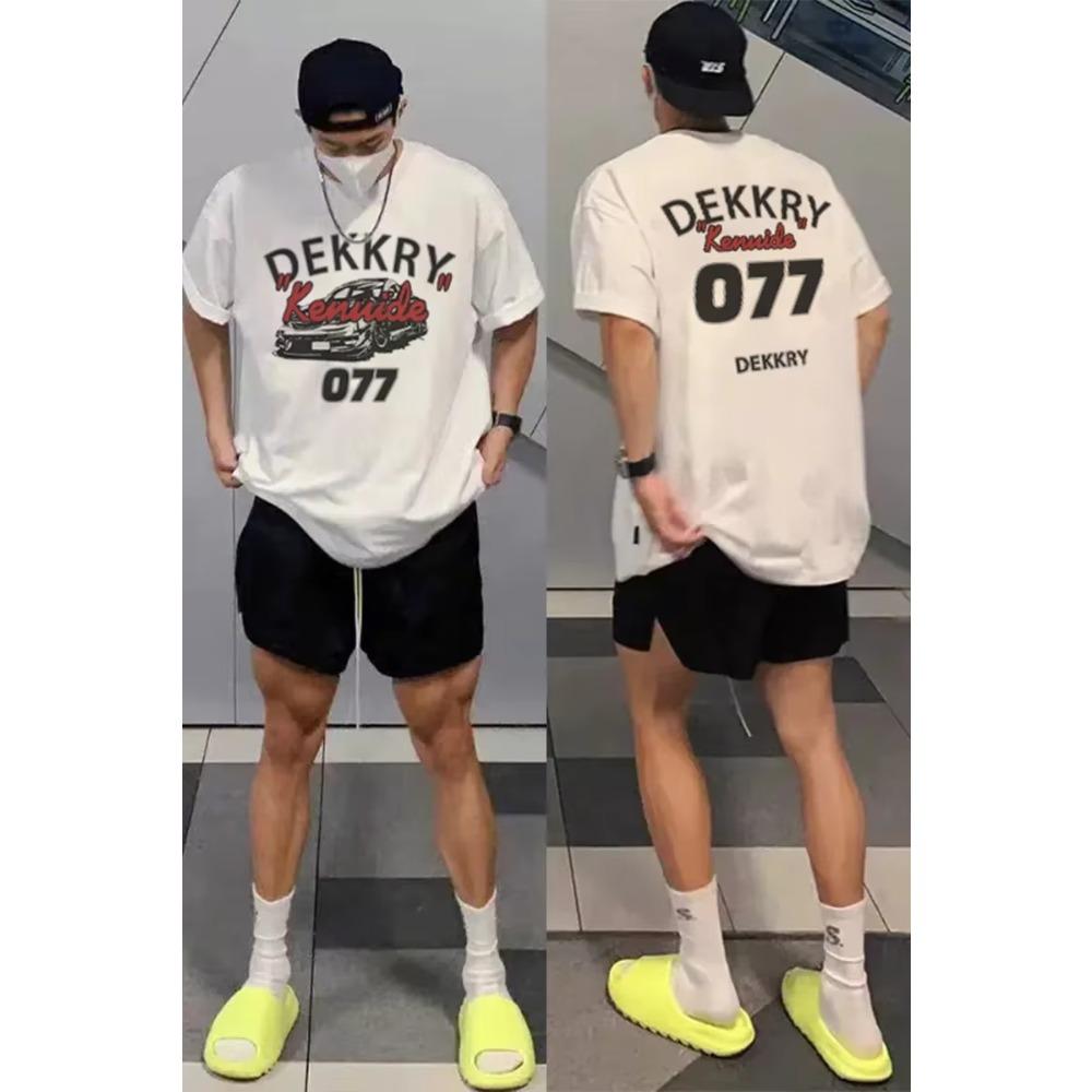 Summer Fashion Heavyweight Retro Men's English Letters 100% Cotton Printed Round Neck High-quality Casual Fitness Street T-shirt