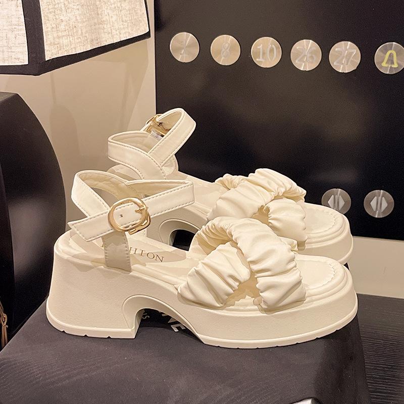 Platform sandals women wear 2025 summer new wedge heel fashion shoes Internet celebrity word with fairy beach shoes