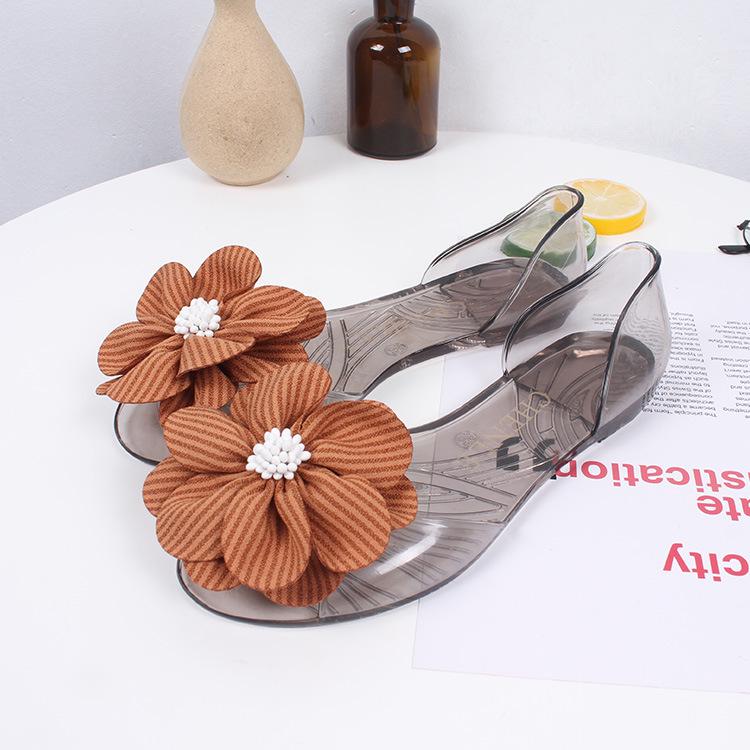 Yuzhihao Stylish Crystal Clear Flat Sandals with Floral Stripe Design for Women 41