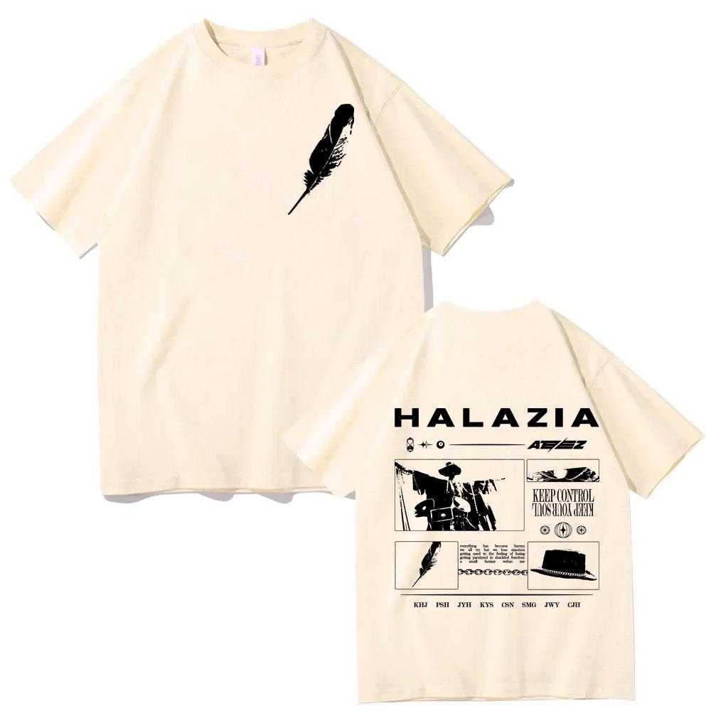 Kpop ATEEZ Halazia Grafik T-Shirts Herren Damen Mode Hip Hop Vintage Kurzarm-T-Shirt Lässig Reine Baumwolle Übergroße T-Shirts