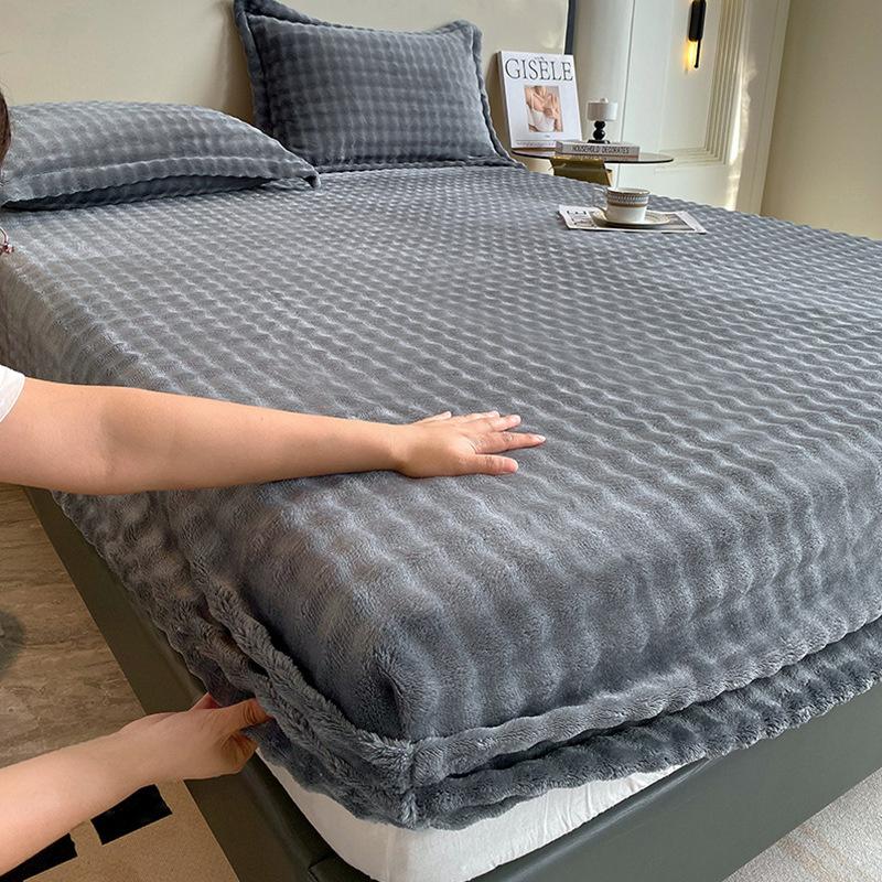 Vinterseng Varmt laken Sengetøy Madrasstrekk Tykk plysj elastisk laken Vinter Coral Fleece Luksus dobbeltseng Sengetrekk