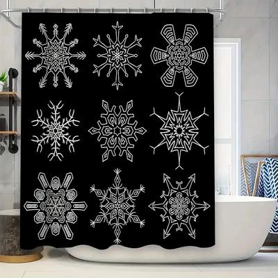 Snowflake Pattern Black Shower Curtain Waterproof Bathroom Decorations Home Accessories Multiple Sizes Available
