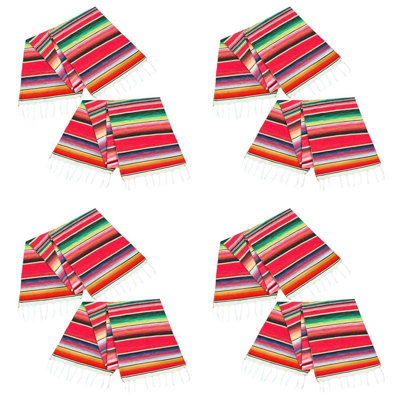 

CYCLI-8Pack 14 By 84 Inch Mexican Table Runner 14 X 84 Inch Mexican Party Wedding Decorations Fringe Cotton Serape Blanket Red
