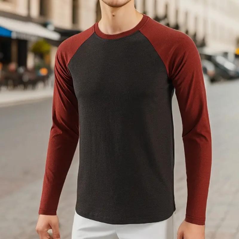 

Простые однотонные мужские футболки с принтом, футболки с длинным рукавом, повседневные свитера с круглым вырезом, мужская одежда больших размеров S коричневый