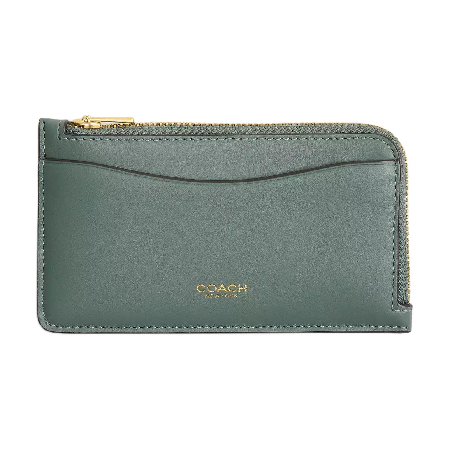 Coach 14 Gold Logo Zipper Closure Calfskin Card Holder Women Accessories Sage CZ112-B4SG Sage