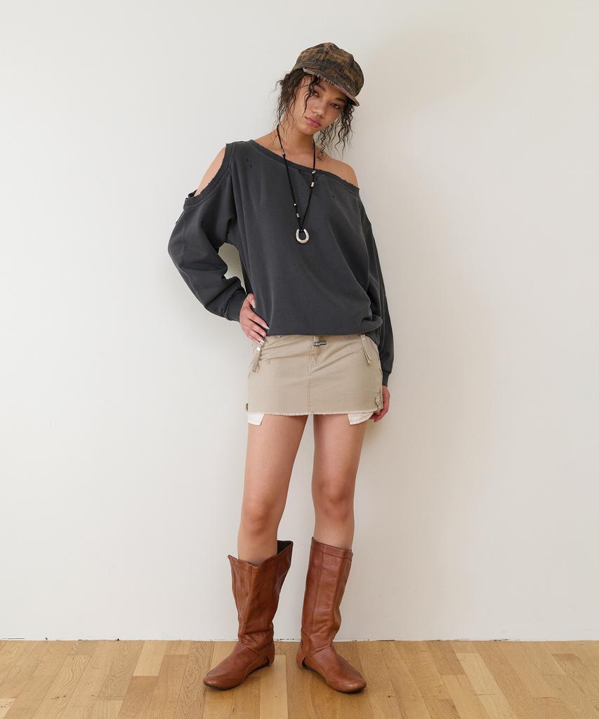 THEVINYLHOUSE Open Shoulder Sweatshirts(W) Charcoal