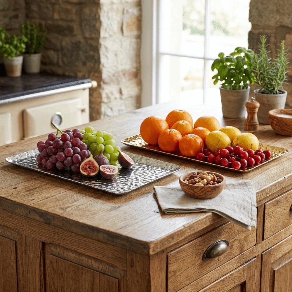 Rustless Steel Fruit Tray Silver and Golden Storage Tray Space-saving Hammered Tray Tea Serving