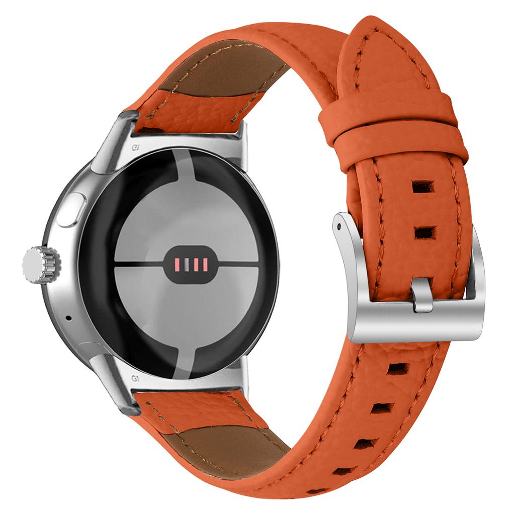 Litchi Textured Genuine Leather Strap for Google Pixel Watch 4/3/2/Watch 41mm Pointed-End Watch Band with Silver Buckle