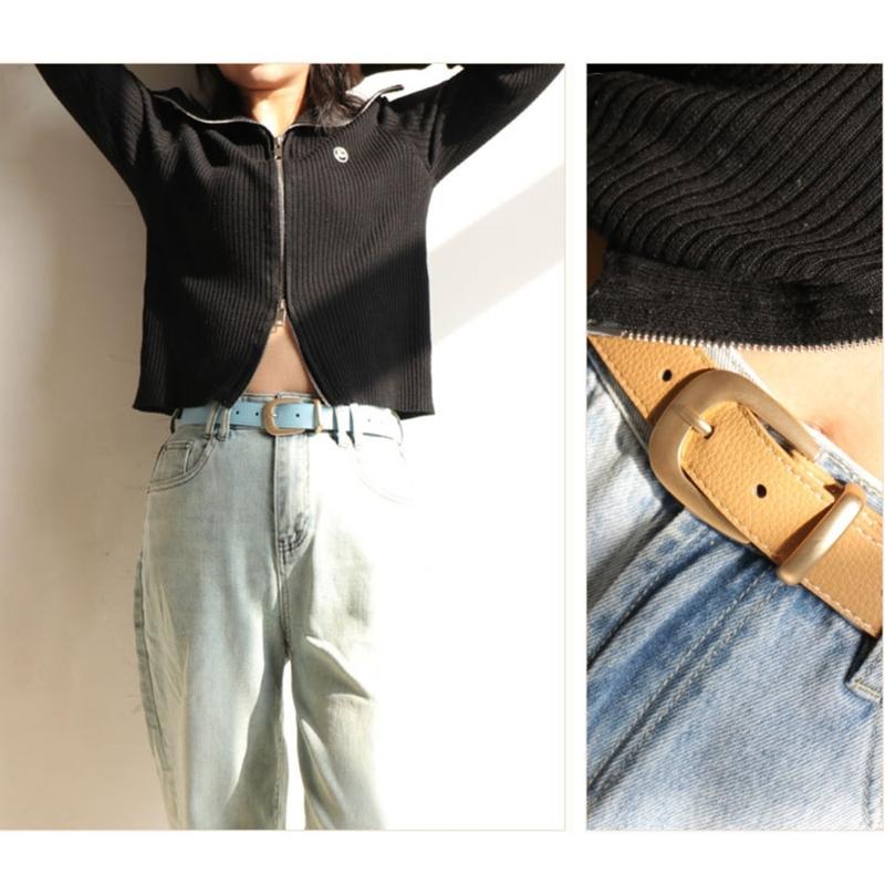 Damen Stilvoller Schmaler Gürtel aus Kunstleder Verstellbare Goldschnallen Für Jeans Kleider Hosen Freizeitoutfit