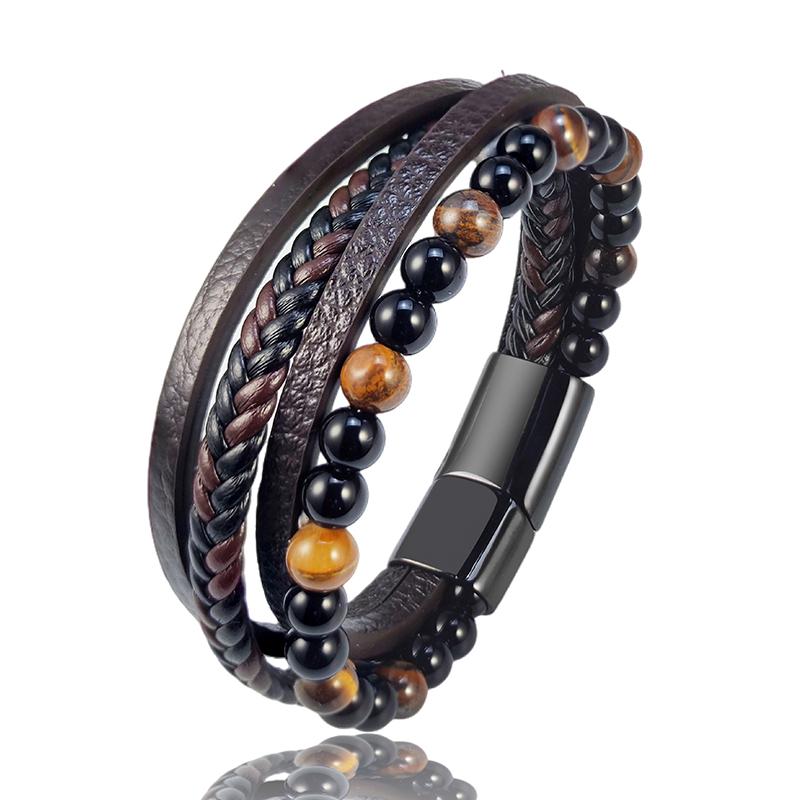 

2026 New Punk Men Beaded Bracelets Classic Fashion Blue lapis lazuli Beaded Multilayer Leather Bracelet For Men Jewelry Gift 18.5cm