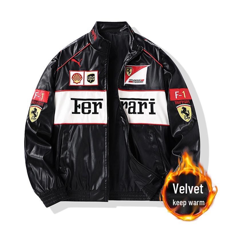 Motocyklová bunda z PU kože s fleecovou podšívkou a americkou výšivkou