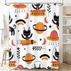 Black Cats Space Shower Curtain for Bathroom Decor Orange Rockets Planets UFOs Cartoon Print Waterproof Fabric Bath Mat Set with