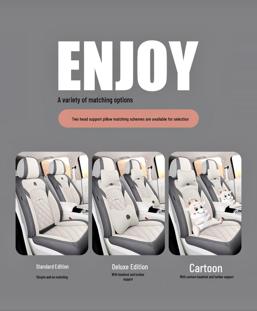 Universal All-Season Cotton Linen Car Seat Cushion - Full Coverage, New Style