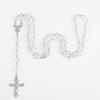 Katholischer Rosenkranz Kreuz Anhänger Halskette Lange Kette 8mm Perlen Rosenkranz Halskette Kristallperlen Religiöser Kruzifix Anhänger Kette