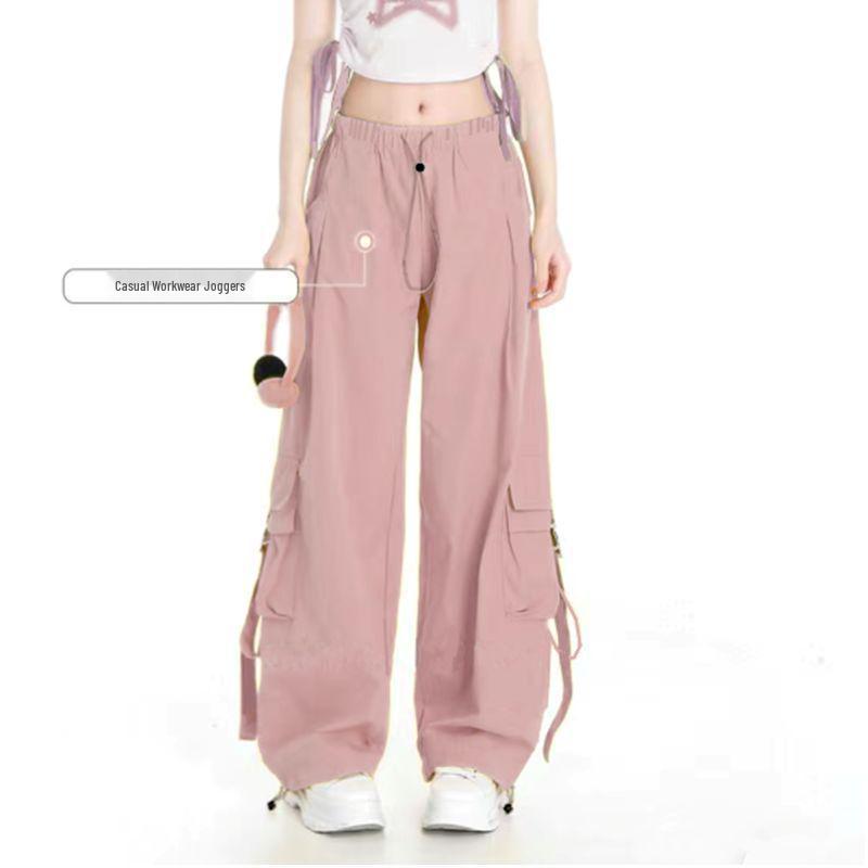 Southeast Asia Exclusive: Women's American Street Style Cargo Pants with Large Pockets and Ribbons