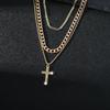 Layered Cross Necklace for Women Rhinestone Crystal Pendant Multi-Layer Choker Chain with Adjustable Extender
