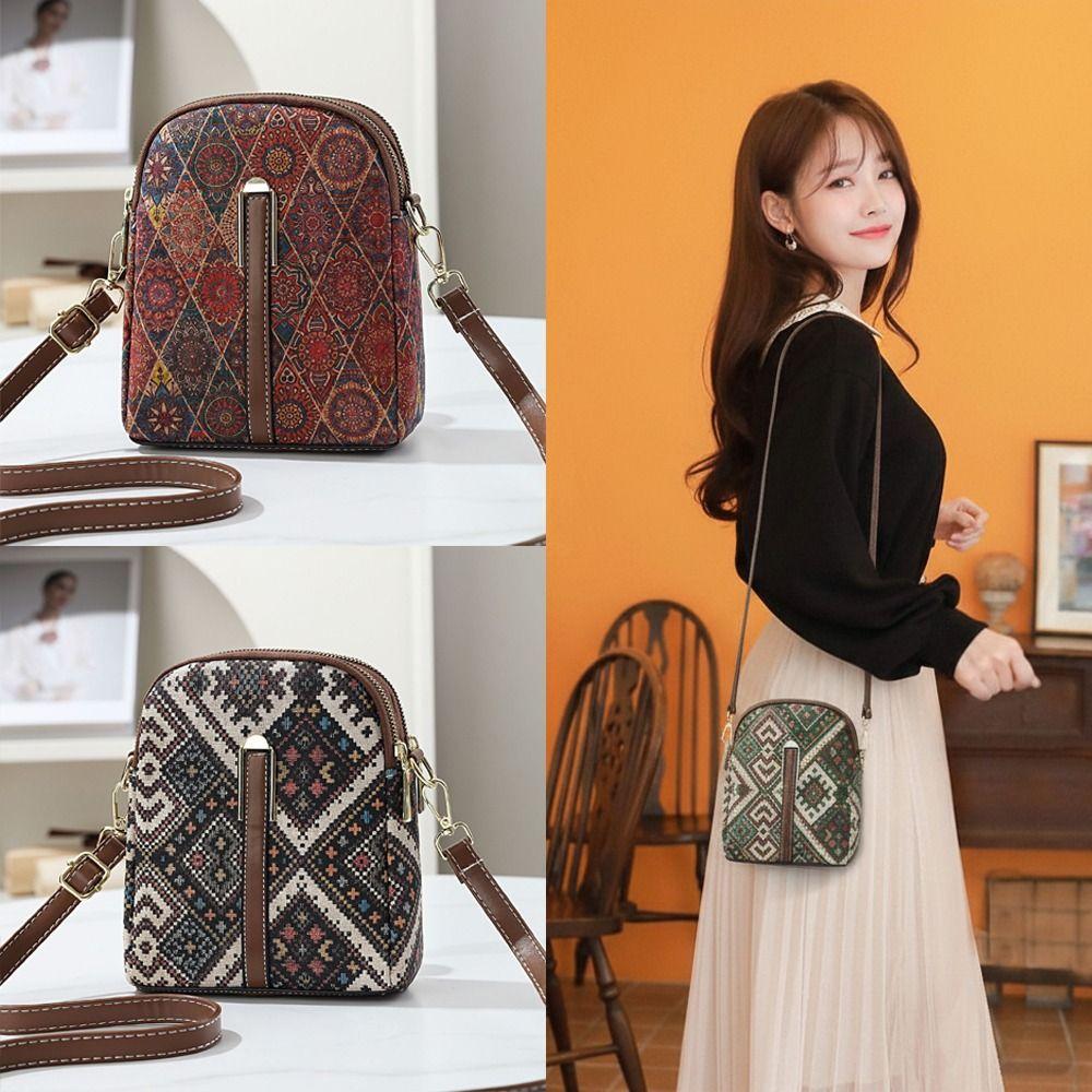 Women Fashion Bohemian Style Printed Phone Bag PU Leather Ethnic Style Single Shoulder Bag Versatile Luxury Handbag For Ladies