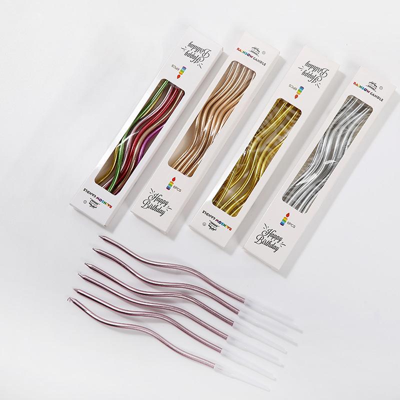 6PC/Box Creative Curved Cake Candles Best Wishes Birthday Curve Candles Colorful Wedding Party Birthday Cake Decorative Supplies