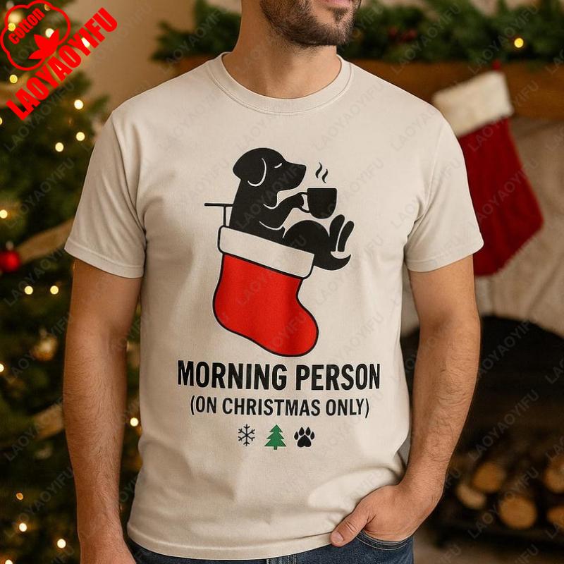 

Funny Christmas Merry Xmas Santa Tshirt Festival Holiday Humor Men Women Cotton Tops Cute Puppy Dog Drinking Tea Pattern Tees S