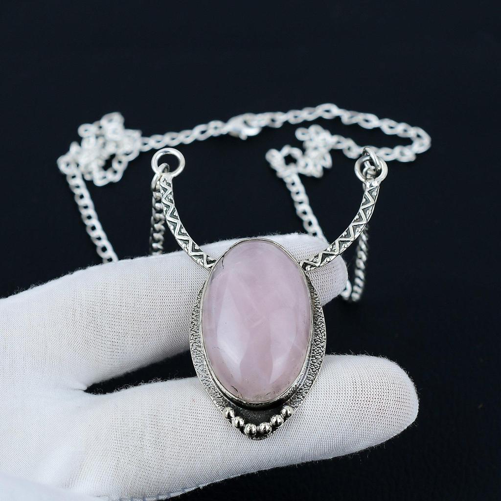 Rose Quartz Necklace, Rose Quartz Gemstone, 925 Sterling Silver Necklace, Rose Quartz Jewelry For Women, Rose Quartz Necklace For Gifts