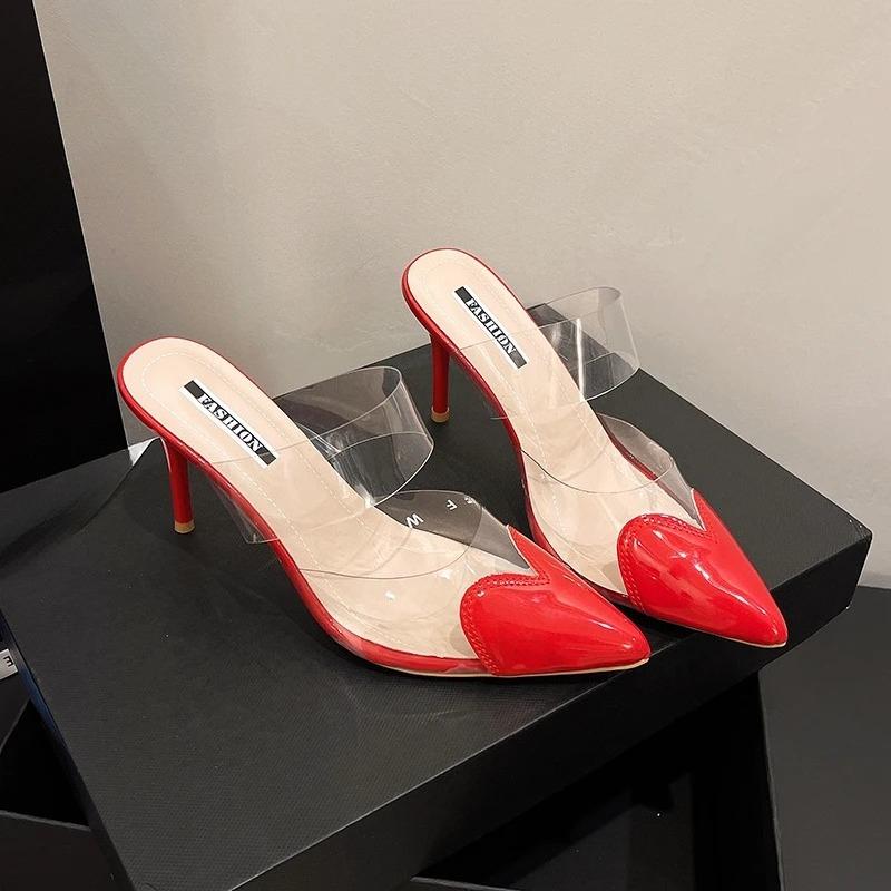 Baotou Slippers Stiletto 2026 Summer New Women's Transparent Open-toe Pointed Toe High Heels
