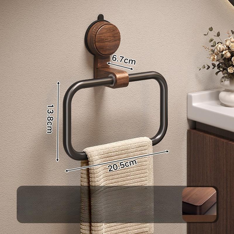 Bathroom Suction Cup Walnut Towel Rack Mid-century Modern Wall-mounted Bathroom Towel Ring Without Punching Bathroom Hook