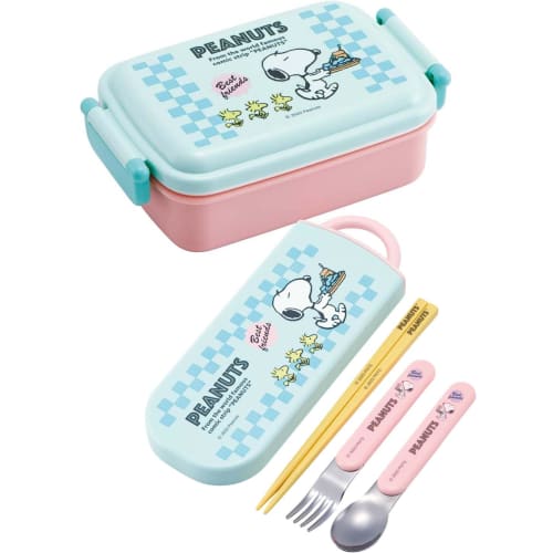 Skater Cutlery Set for Kids, Lunch Box, Chopsticks, Spoon, and Fork, Made In Japan, Sliding Cutlery with Name Stickers, Antibacterial, Snoopy Trio Set