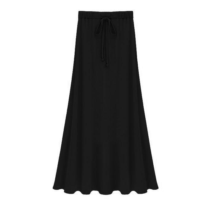 Korean-Style Plus Size Gray Midi Skirt for Women - Summer 2024, Elastic High Waist, Thin Drape A-Line Design with Large Swing.