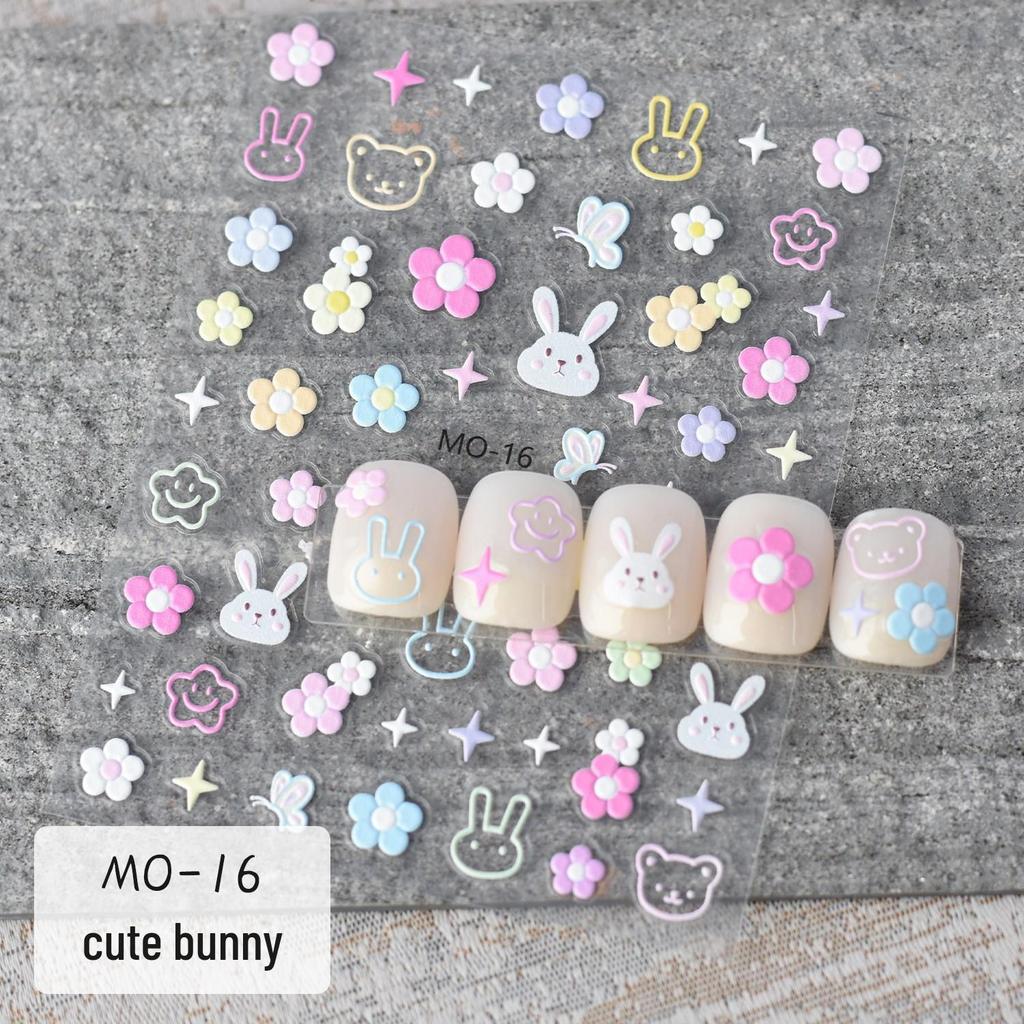 3D Embossed Japanese Nail Art Stickers: Graffiti Letters & Cute Cartoon Designs