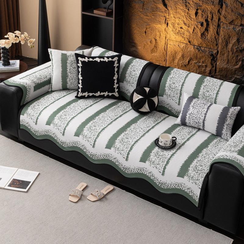 Summer Striped Ice Silk Sofa Cushion, Mat Cushion, High-Grade Leather Sofa Cover  New Non-Slip Cover Towel