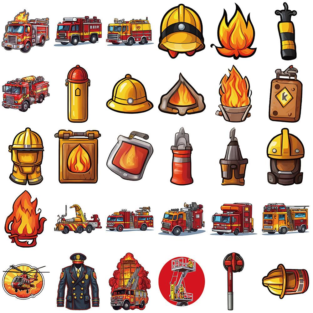 10/30/61pcs Cartoon Firefighter Fire Truck Stickers Cool Graffiti Sticker Decoration DIY Skateboard Helmet Phone Guitar Decals