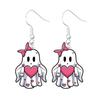 Pink Heart Ghost Earrings Earrings, Cute with Bow Drop Comfortable Ear Hooks Lightweight Acrylic Halloween for Girls Women