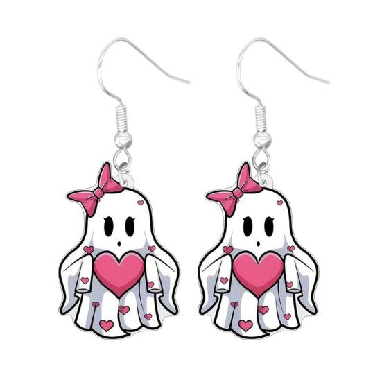 Lightweight Earrings Pink Heart Ghost Earrings, Cute with Bow Drop Acrylic Halloween for Girls Women розовый