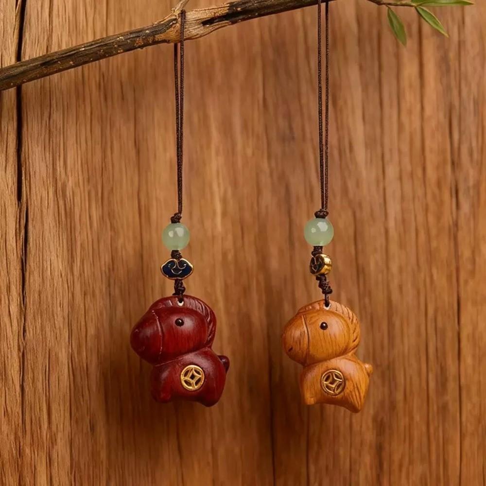 Pendentif de Sac Zodiaque Dessin Animé Bois Chaîne de Téléphone Devenir Riche Cheval Porte-Clés Nouvel An