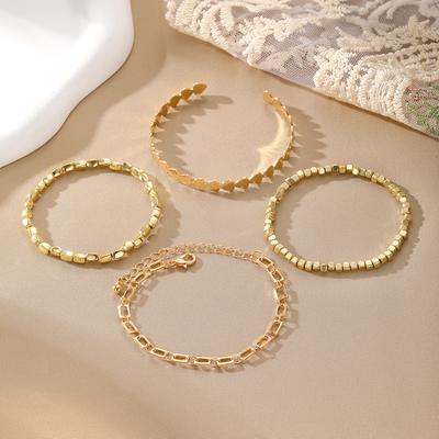 Classic Stackable Bead Bracelets Multi-layer 4pcs/set Of A Gift Geometry Chain Design Women's For Holidays Suitable For Daily Wear  Jewelry