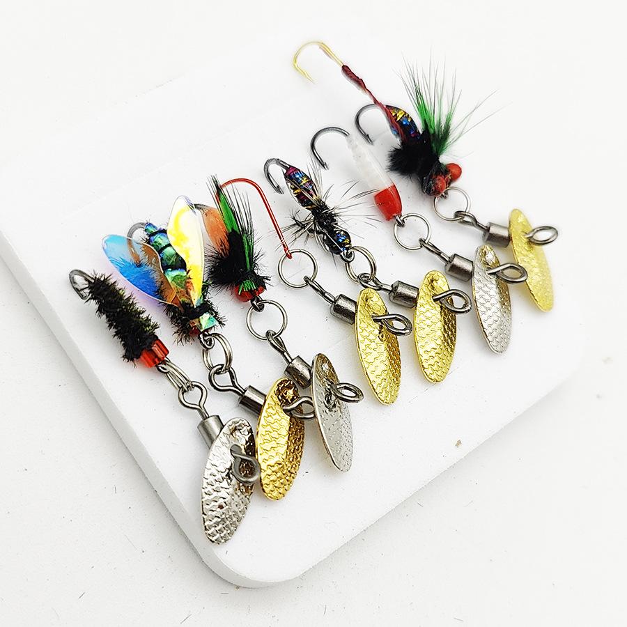 Double Hook Mosquito Lure Set: Rotating Watermelon Sequin Minnow and Whitebait Spinner.