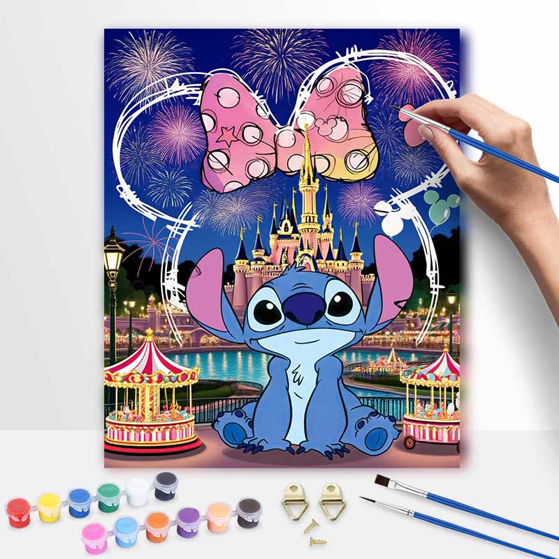 Disney digital oil painting Stitch castle fireworks art handmade diy home decorations 20x30cm