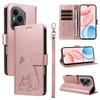 For Honor 400 Pro 5G (Global) Case Cat Pattern Imprint Leather Phone Cover with Wrist Strap